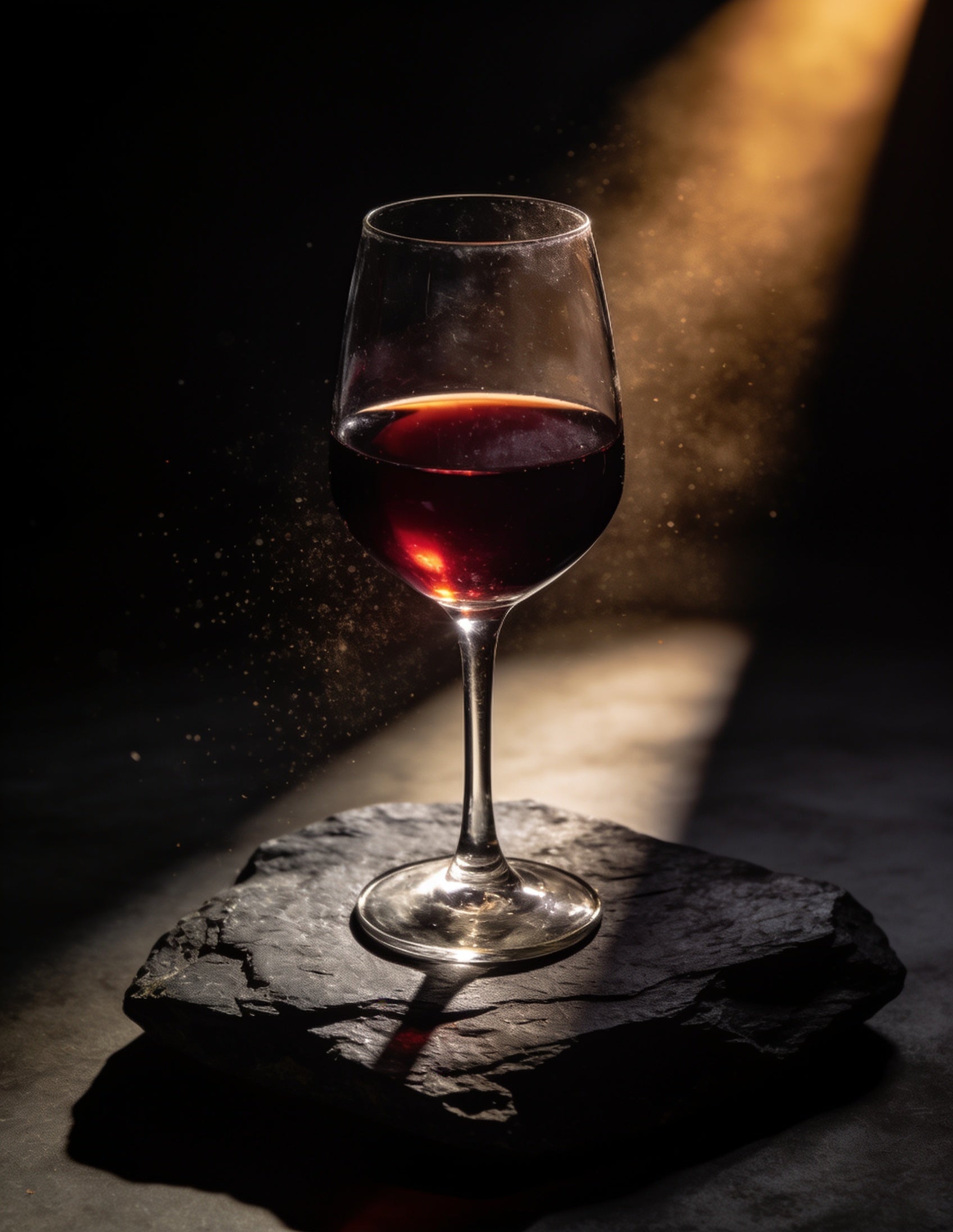 Glass of Smæccan non-alcoholic red wine on dark slate stone
