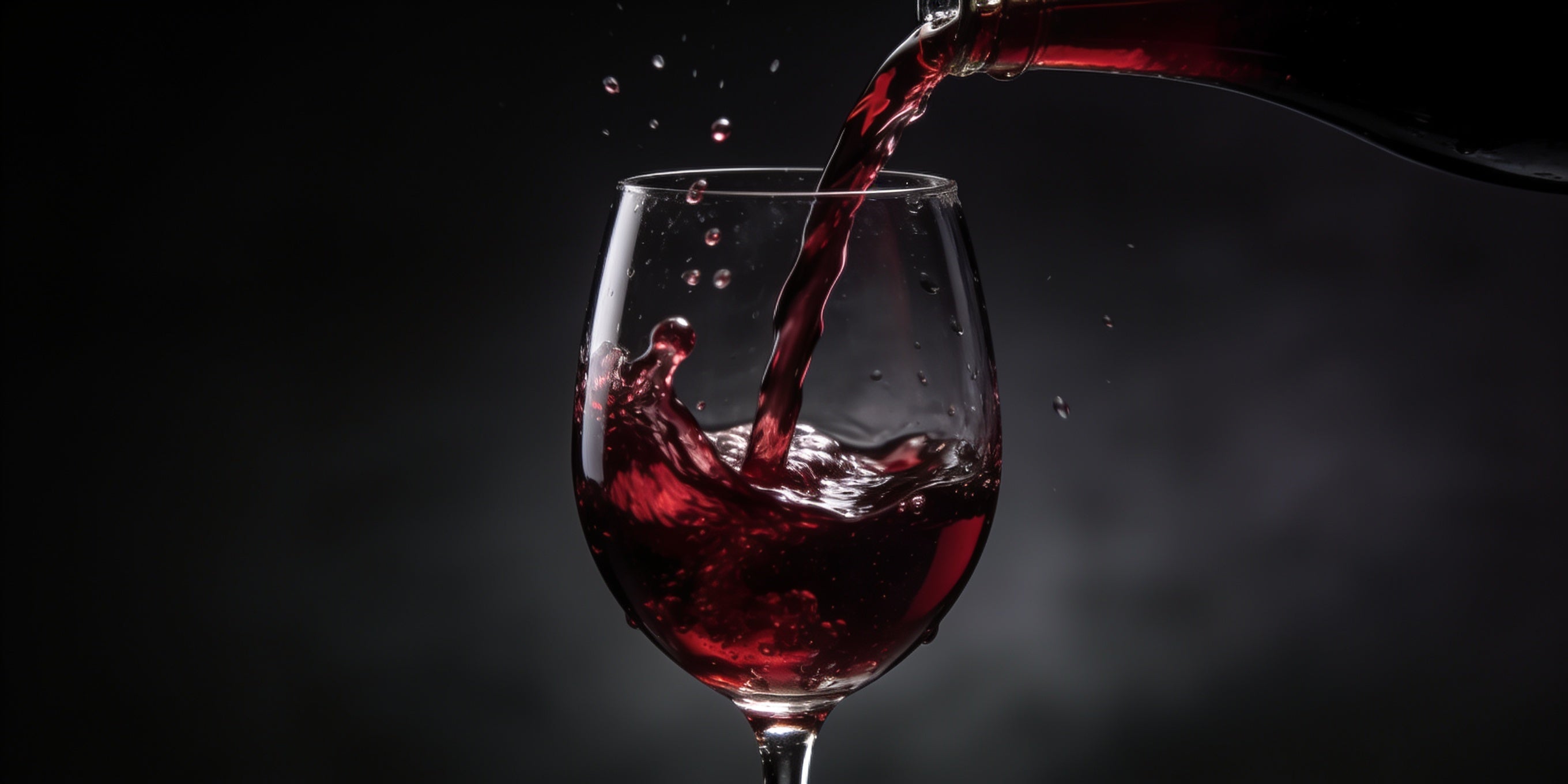 Smæccan non-alcoholic red wine poured into a crystal glass against a dark background